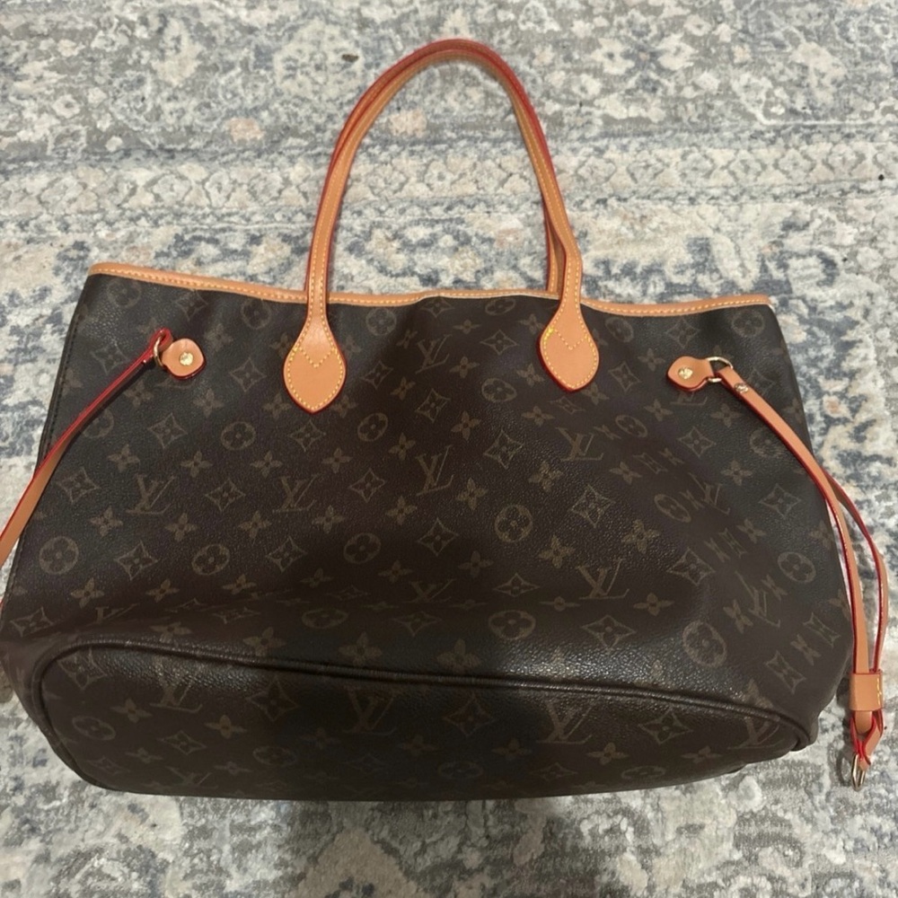 Brown Rectangular Tote with Monogram Pattern